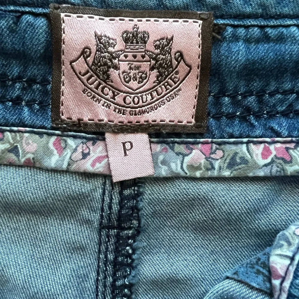 Juicy Couture Cargo Pants Blue Lyocell Cotton Blend Low Rise Roll Tab Hem Size M
